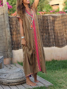 Women’s V-neck Short-sleeved Loose Boho Maxi Dress