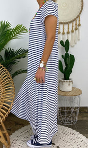 Short Sleeve Striped Long Casual Dress