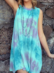 Holiday Round Neck Tie-dye Print Dress