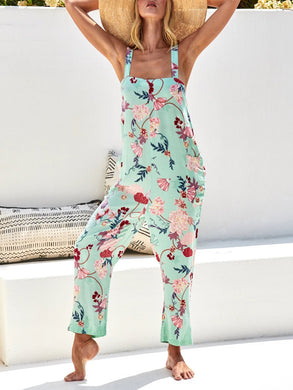 Pockets Boho Sleeveless Printed Sling Jumpsuit