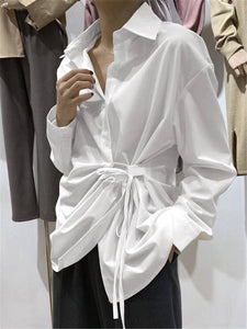 Fashion Solid Color Irregular Fold Collar Shirt