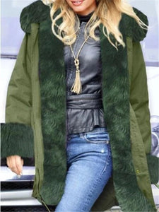 Fashion Solid Color Fur Collar Stitching Loose Coats