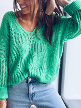 Load image into Gallery viewer, Long Sleeves V-neck Openwork Sweater