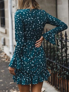 Polka Dot Zip Design Scoop Neck Long Sleeves Dress