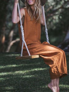 Women V-neck Sleeveless Loose Linen Jumpsuit