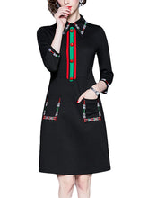 Load image into Gallery viewer, Embroidered Lapel Temperament Slim Dress with Seven Sleeves