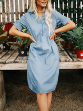 Load image into Gallery viewer, Women Chic Loose V-neck Mid-sleeve Shirt Midi Dress