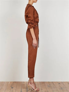 Simple Solid Color Collar Pocket Jumpsuits