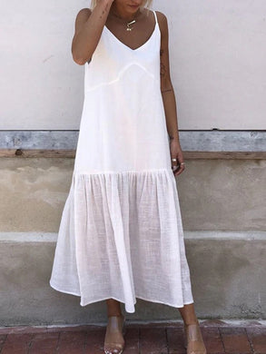 Plus Size Casual V Neck Solid Sleeveless Dresses