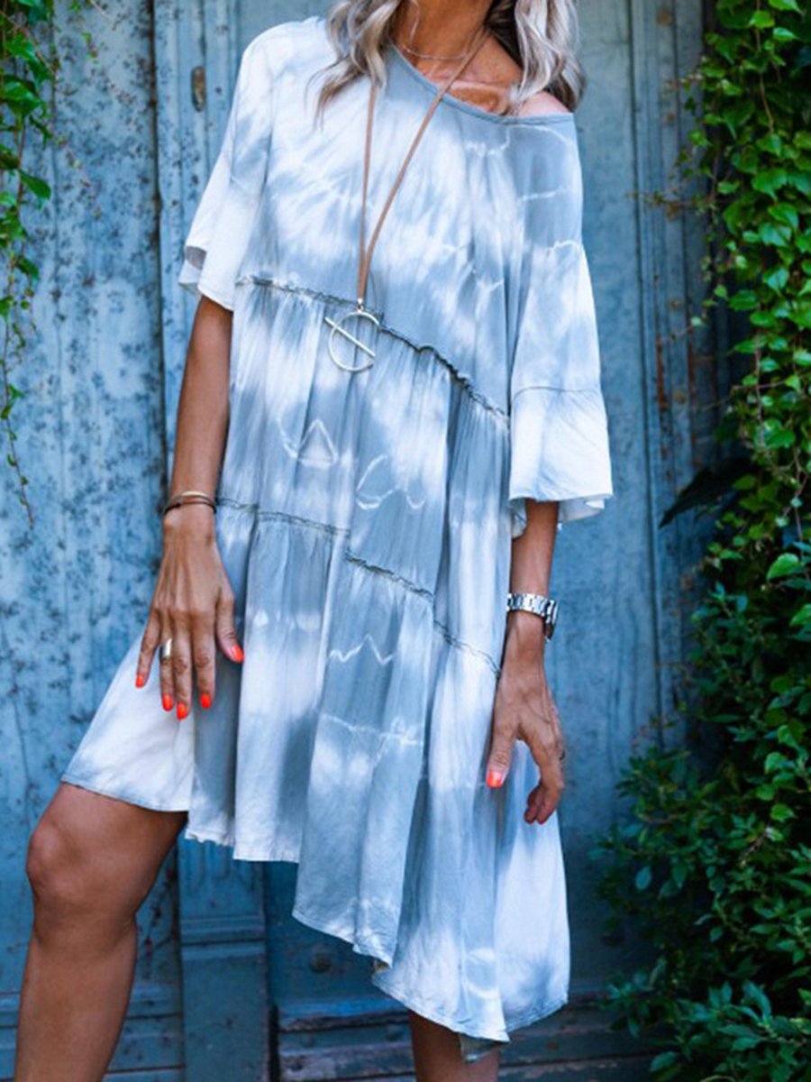 Mid Sleeve Printed Loose Dress