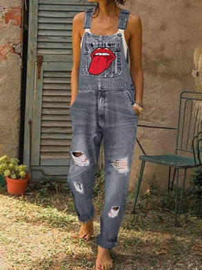 Lip Print Jumpsuit Jeans