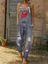 Load image into Gallery viewer, Lip Print Jumpsuit Jeans