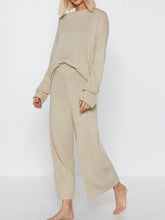 Load image into Gallery viewer, Round Neck Solid Color Casual Loose Long Sleeve Top Trousers Two Piece Suit