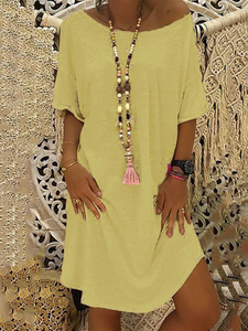 Solid Color Short Sleeve Round Neck Dress