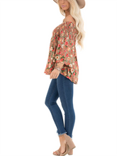 Load image into Gallery viewer, Floral Print Smocked Off The Shoulder Bell Sleeves Top