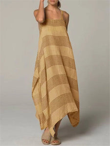 Striped Print Hanging Band Loose Maxi Dresses