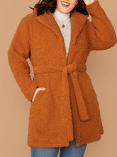 Load image into Gallery viewer, Plus Pocket Side Belted Teddy Coat