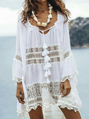 Lace Tassel Long Sleeve Boho Mini Dresses