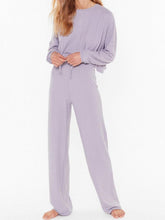 Load image into Gallery viewer, Solid Color Round Neck Knitted Top Pants Two-piece Suit