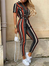 Load image into Gallery viewer, Color Striped Short Sleeve Jumpsuit