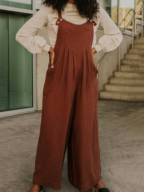 Wide-leg Adjustable Button Straps Side Pockets Jumpsuit