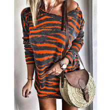 Load image into Gallery viewer, Round Neck Striped Print Long Sleeve Large Size Dress