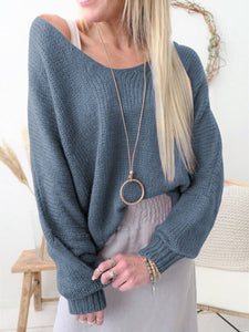 V-neck Knitted Long-sleeved Sweater