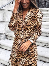 Load image into Gallery viewer, V-neck Long-sleeved Leopard Dress