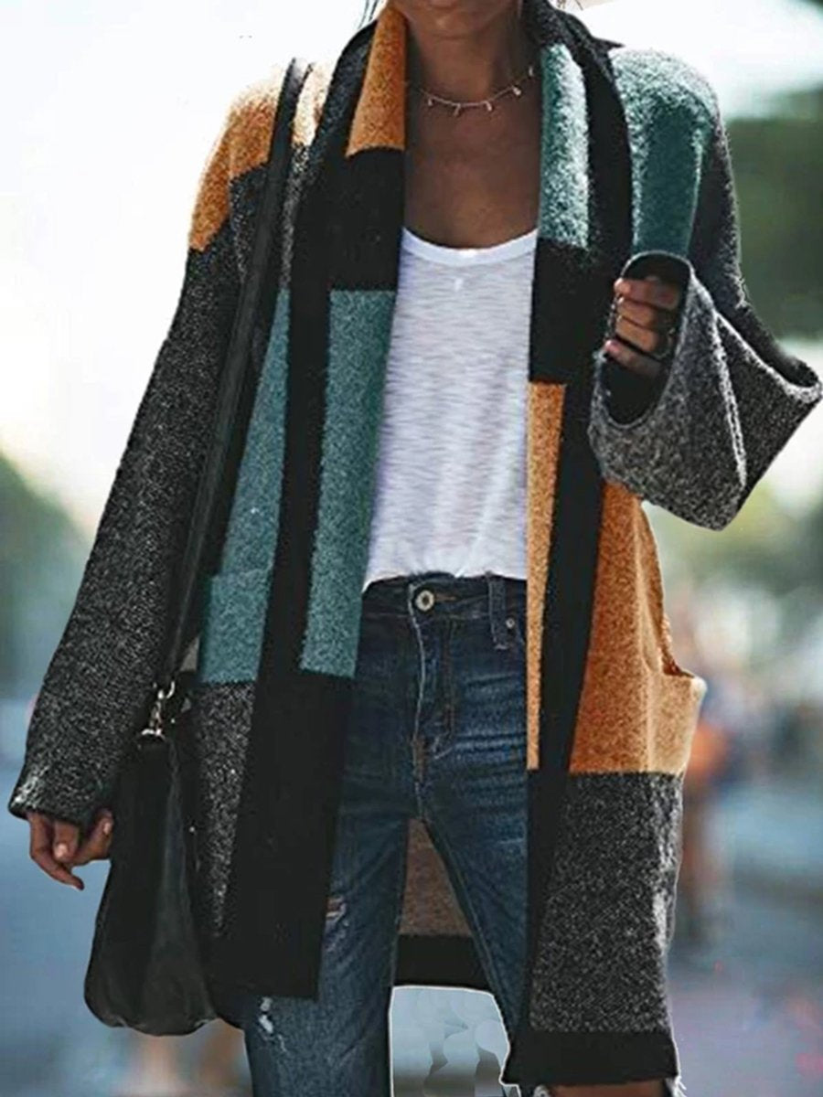 Color-Block Wool-Knit Cardigan