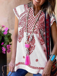 V Neck Sleeveless Floral Loose Blouse for Women
