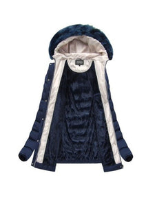 Long Slim Blue Hooded Coat