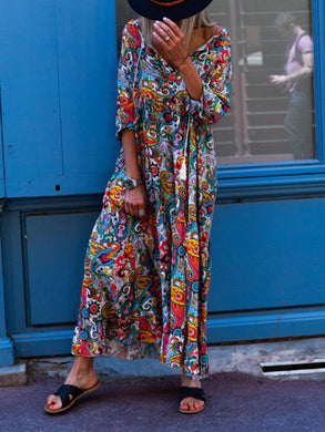 V Neck Multicolor Paneled Maxi Dresses