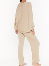 Load image into Gallery viewer, Solid Color Round Neck Knitted Bat Sleeve Top Pants Two-piece Suit