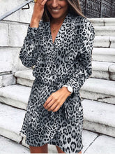 Load image into Gallery viewer, V-neck Long-sleeved Leopard Dress