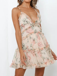 Sexy Backless V-Neck Sling Floral Casual Dress
