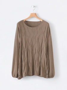 Crew Neck Casual Pleated Knit Sweater