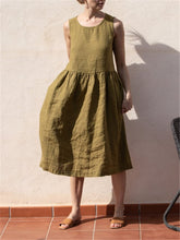 Load image into Gallery viewer, Fashion Solid Color Casual Cotton Linen Sleeveless Midi Dresses