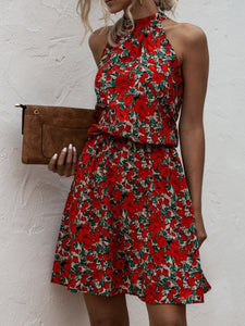 Boho Floral Printed Mini Dresses in Red