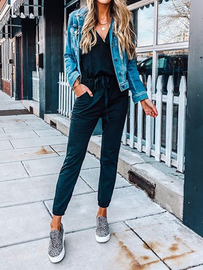 Fashion Solid Color Slim Casual Jumpsuit