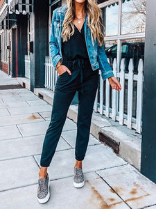 Fashion Solid Color Slim Casual Jumpsuit