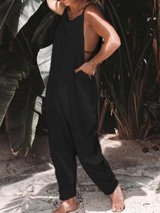 Women Plus Size Casual Solid Sleeveless Jumpsuits