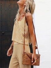 Load image into Gallery viewer, Striped Sling Backless Wide Leg Pants Sets