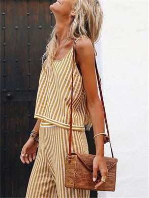 Striped Sling Backless Wide Leg Pants Sets