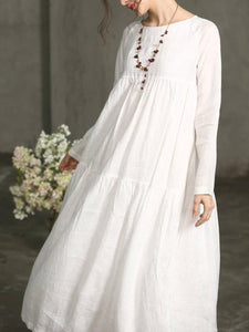 Cotton and Linen Casual Long-sleeved Dress