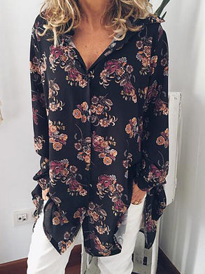 Print V-Neck Long Sleeves Button Up Casual Shirt Blouses