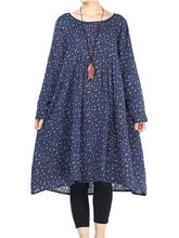 Load image into Gallery viewer, Small Print Large Size Long Sleeved Pocket Dress