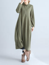 Load image into Gallery viewer, Vintage High Neck Cotton and Linen Stitching Long Sleeve Dress