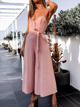 Load image into Gallery viewer, V-Neck Belt Loop Linen Pocket Jumpsuit