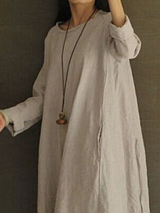 Loose Long Sleeve Long Round Neck Dress