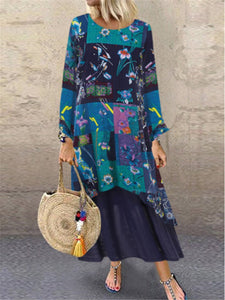 Fashion Casual Vintage Loose Print Dress